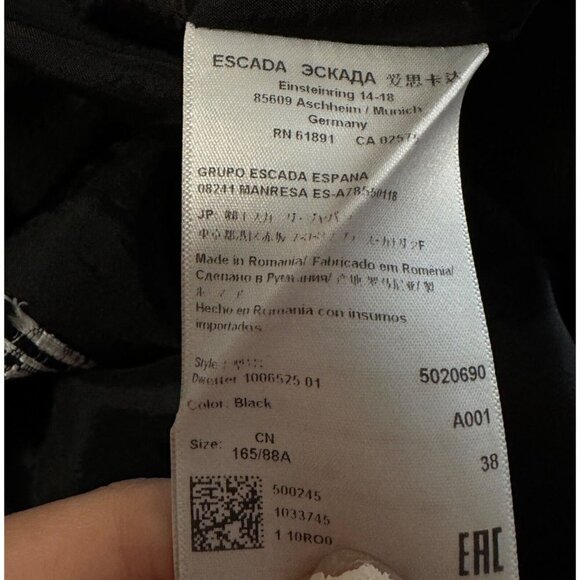 Escada 38 Sz 8 Black Ivory Plaid Tweed Fringed Textured Sheath Midi Dress V Neck - Picture 6 of 9